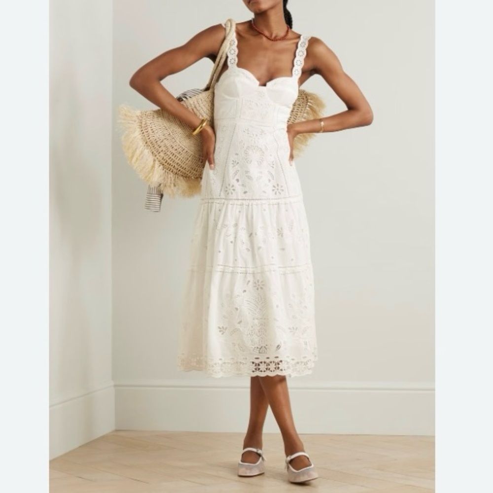 New Farm Rio White Richillieu Sleeveless Midi Dress Broderie Anglaise Lace Xl